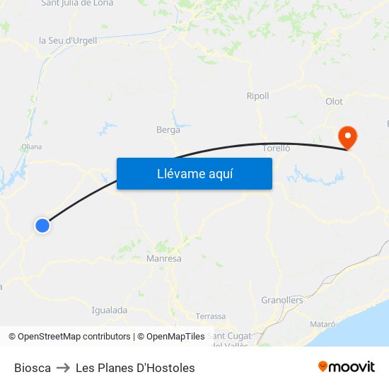 Biosca to Les Planes D'Hostoles map