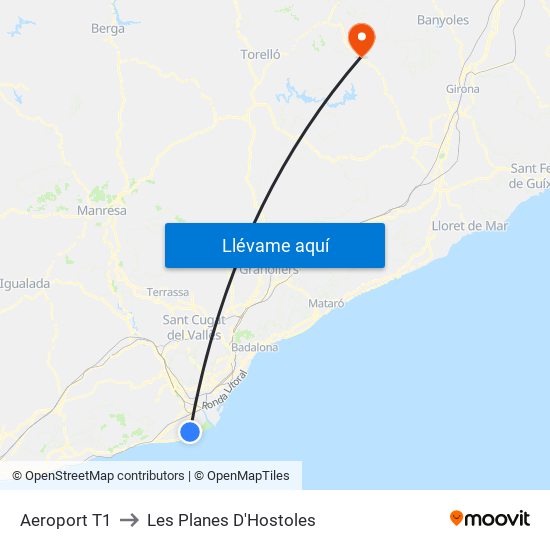 Aeroport T1 to Les Planes D'Hostoles map
