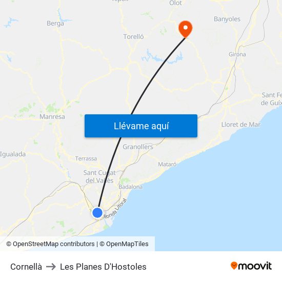 Cornellà to Les Planes D'Hostoles map