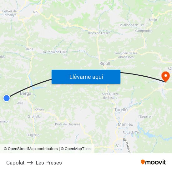 Capolat to Les Preses map