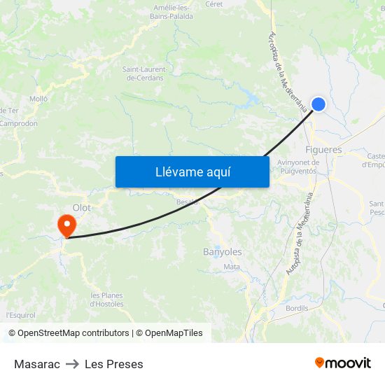 Masarac to Les Preses map