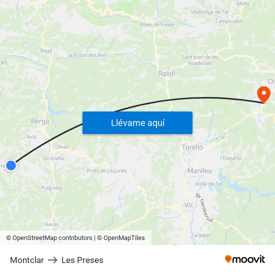 Montclar to Les Preses map