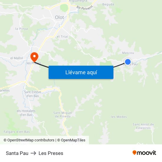 Santa Pau to Les Preses map