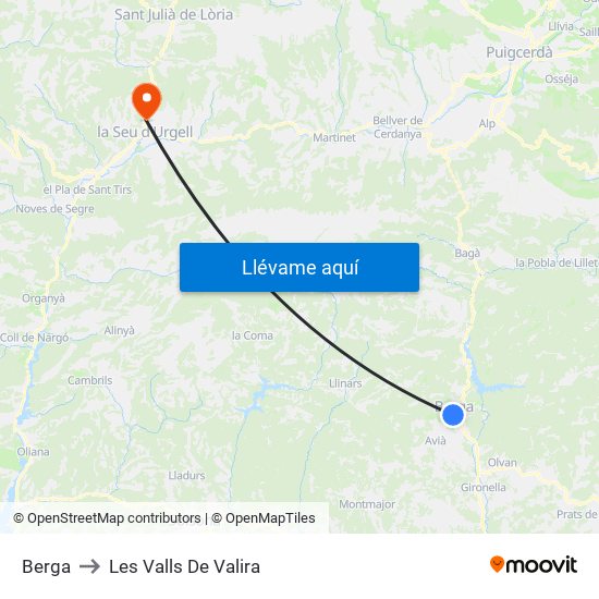 Berga to Les Valls De Valira map
