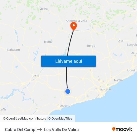 Cabra Del Camp to Les Valls De Valira map