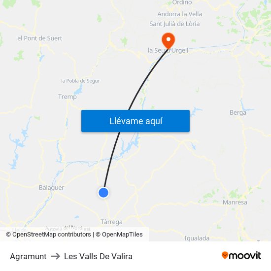 Agramunt to Les Valls De Valira map