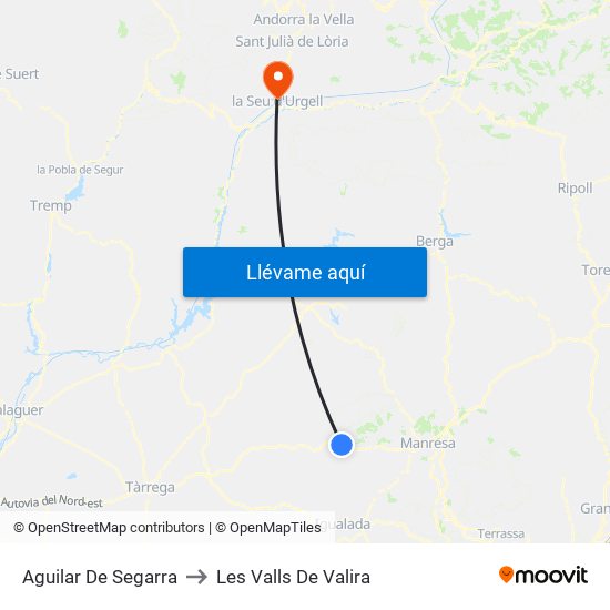 Aguilar De Segarra to Les Valls De Valira map