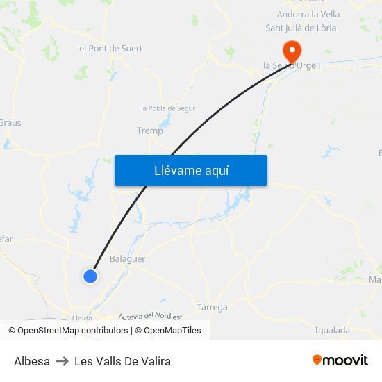 Albesa to Les Valls De Valira map