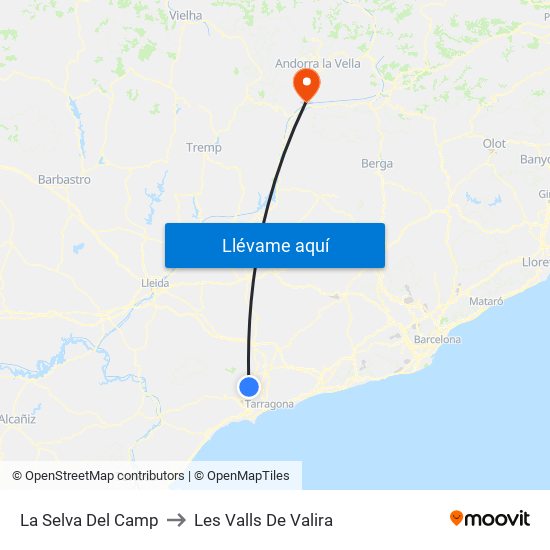 La Selva Del Camp to Les Valls De Valira map