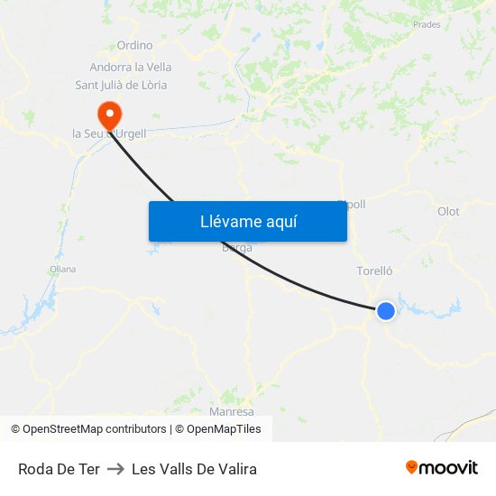 Roda De Ter to Les Valls De Valira map