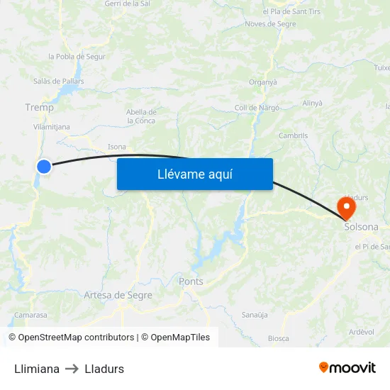 Llimiana to Lladurs map