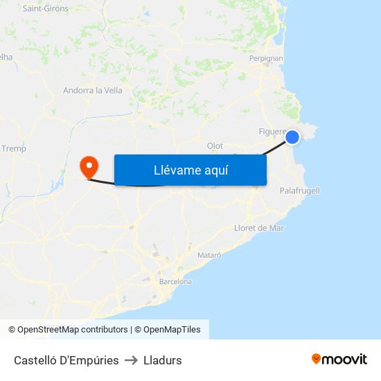 Castelló D'Empúries to Lladurs map