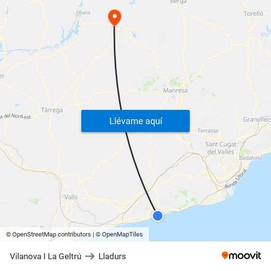 Vilanova I La Geltrú to Lladurs map