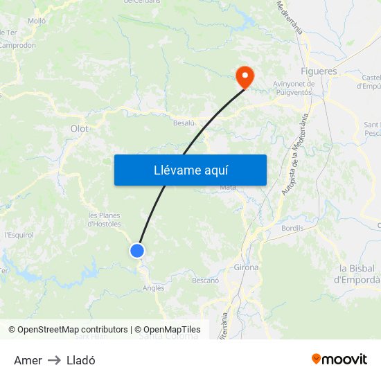 Amer to Lladó map