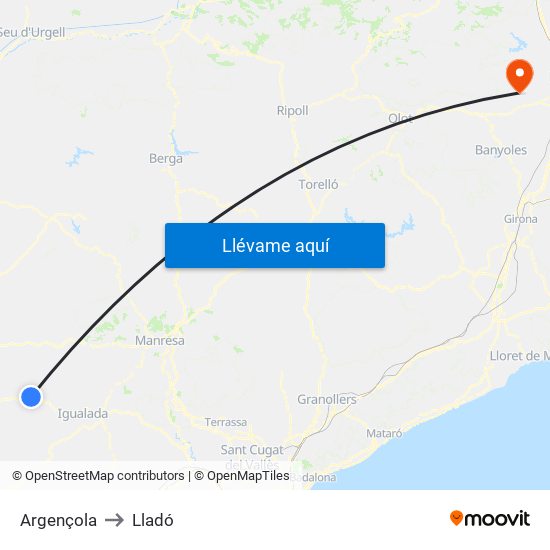 Argençola to Lladó map