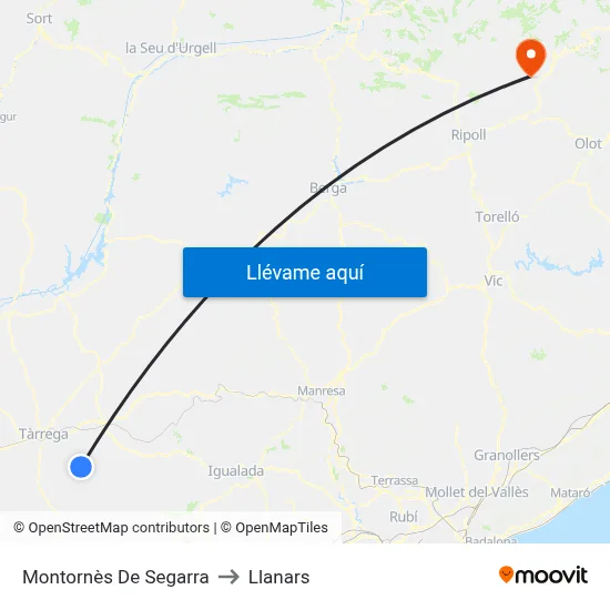 Montornès De Segarra to Llanars map