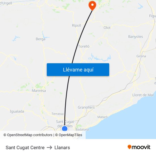 Sant Cugat Centre to Llanars map