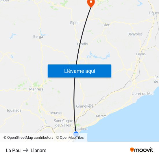 La Pau to Llanars map