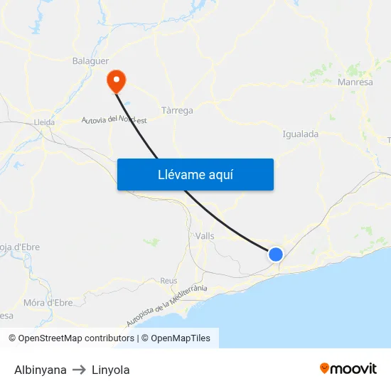 Albinyana to Linyola map