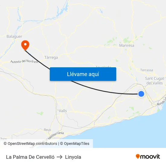 La Palma De Cervelló to Linyola map