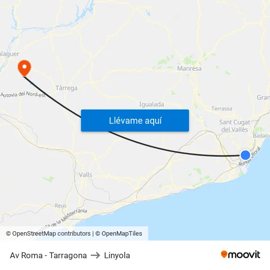 Av Roma - Tarragona to Linyola map