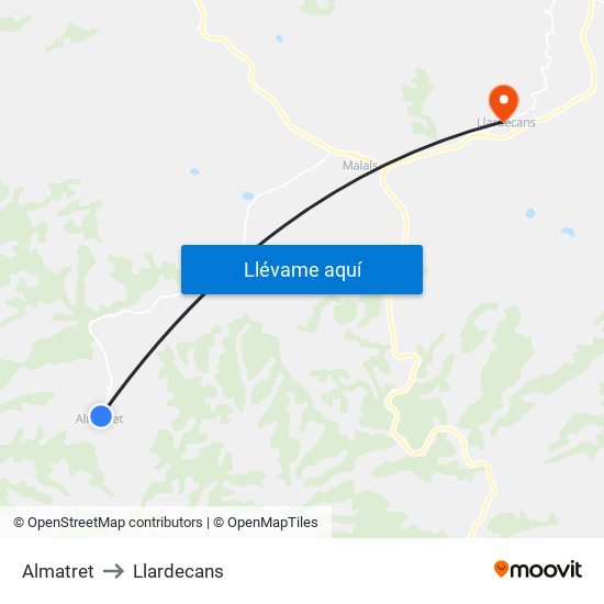Almatret to Llardecans map