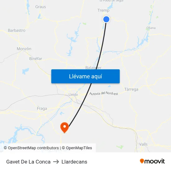 Gavet De La Conca to Llardecans map