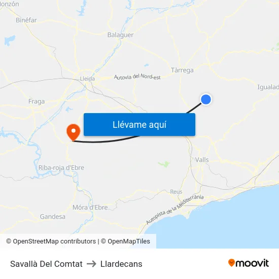Savallà Del Comtat to Llardecans map