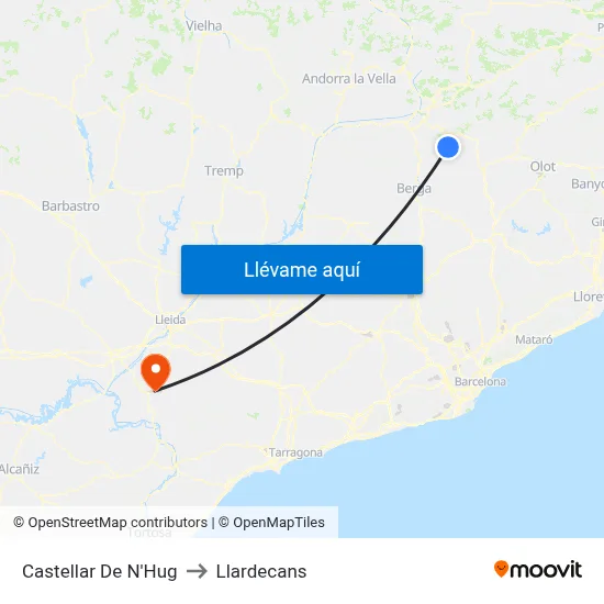 Castellar De N'Hug to Llardecans map