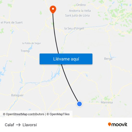 Calaf to Llavorsí map