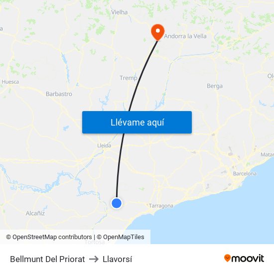 Bellmunt Del Priorat to Llavorsí map