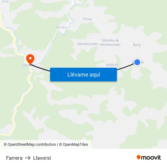 Farrera to Llavorsí map