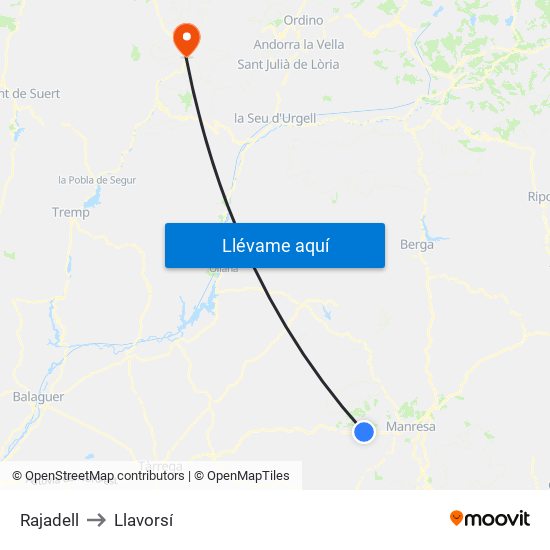 Rajadell to Llavorsí map