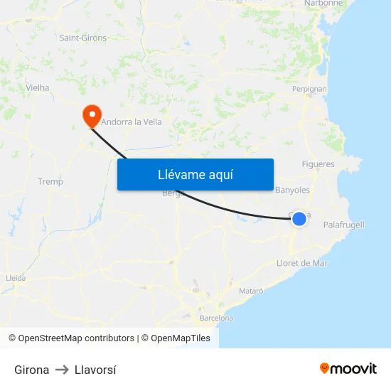 Girona to Llavorsí map