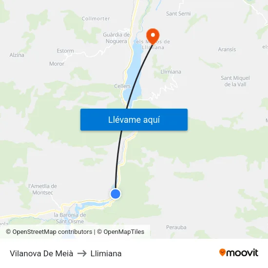 Vilanova De Meià to Llimiana map