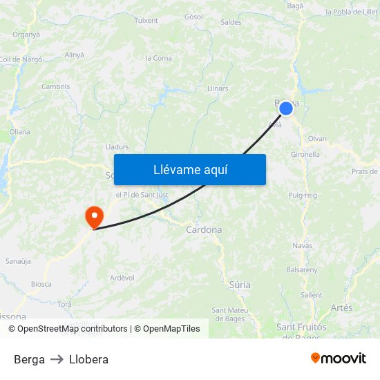 Berga to Llobera map