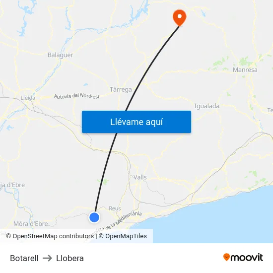 Botarell to Llobera map