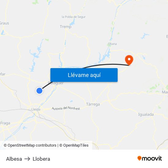 Albesa to Llobera map