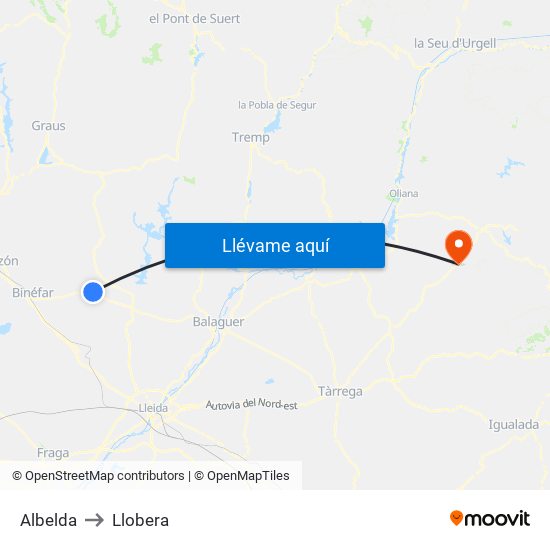 Albelda to Llobera map