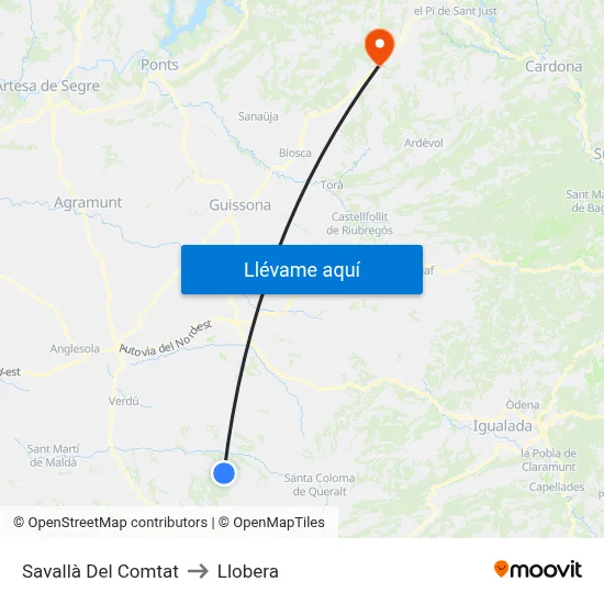 Savallà Del Comtat to Llobera map