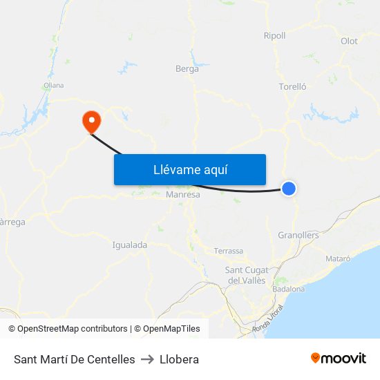 Sant Martí De Centelles to Llobera map