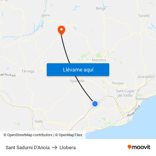 Sant Sadurní D'Anoia to Llobera map