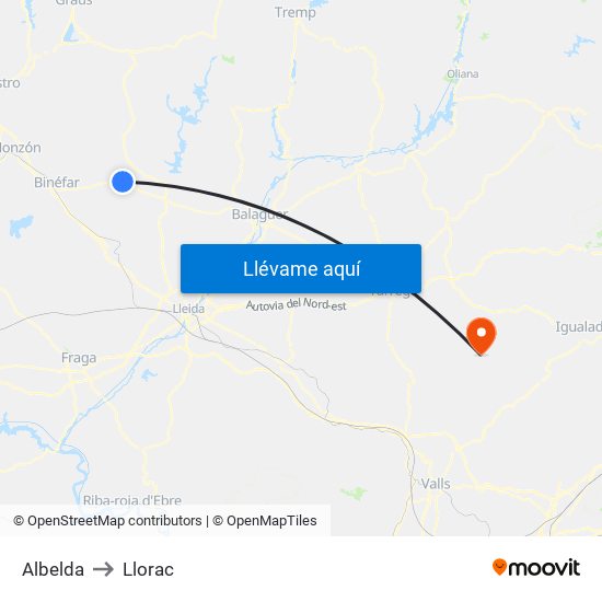Albelda to Llorac map