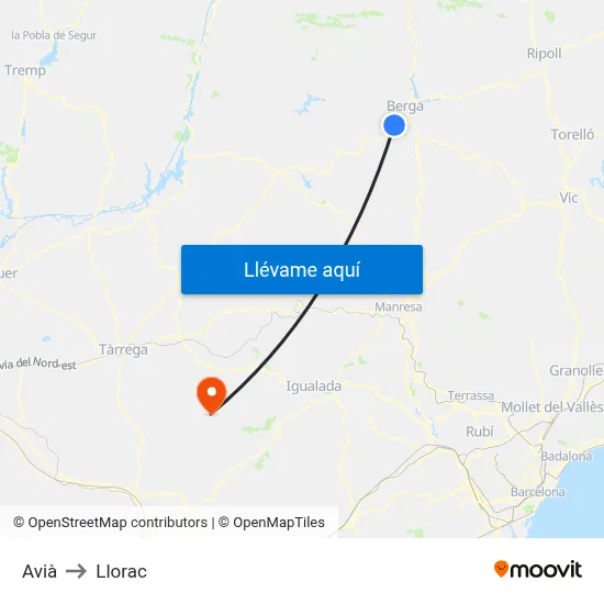 Avià to Llorac map