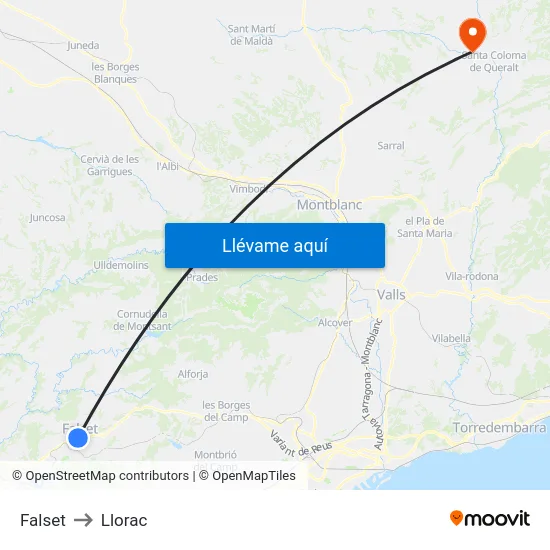 Falset to Llorac map