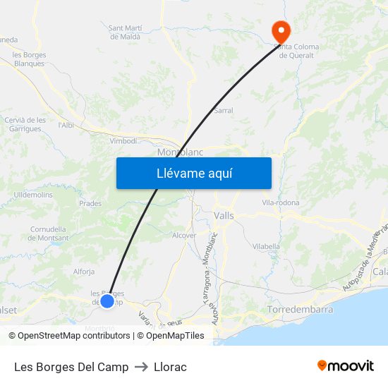 Les Borges Del Camp to Llorac map