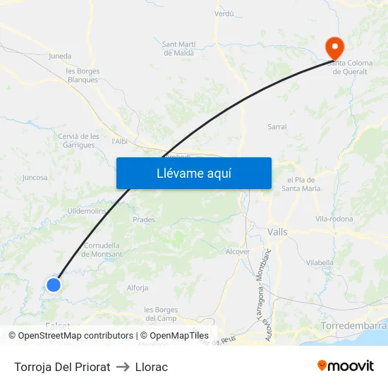 Torroja Del Priorat to Llorac map