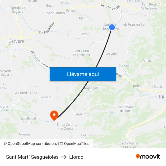 Sant Martí Sesgueioles to Llorac map