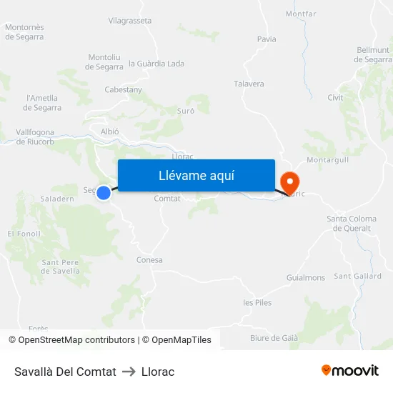 Savallà Del Comtat to Llorac map