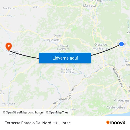 Terrassa Estacio Del Nord to Llorac map